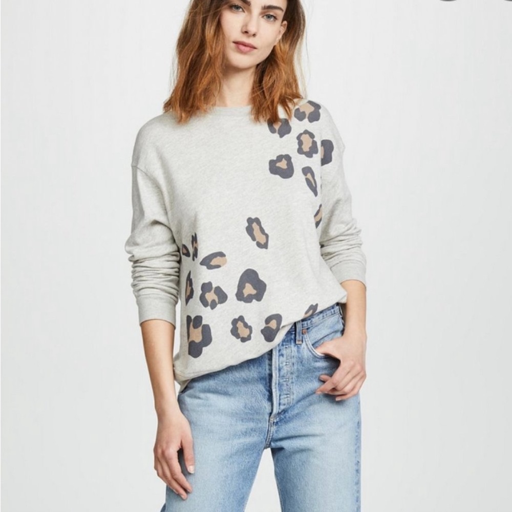 Monrow Gray Sweatshirt With Oversized Leopard Print | Small